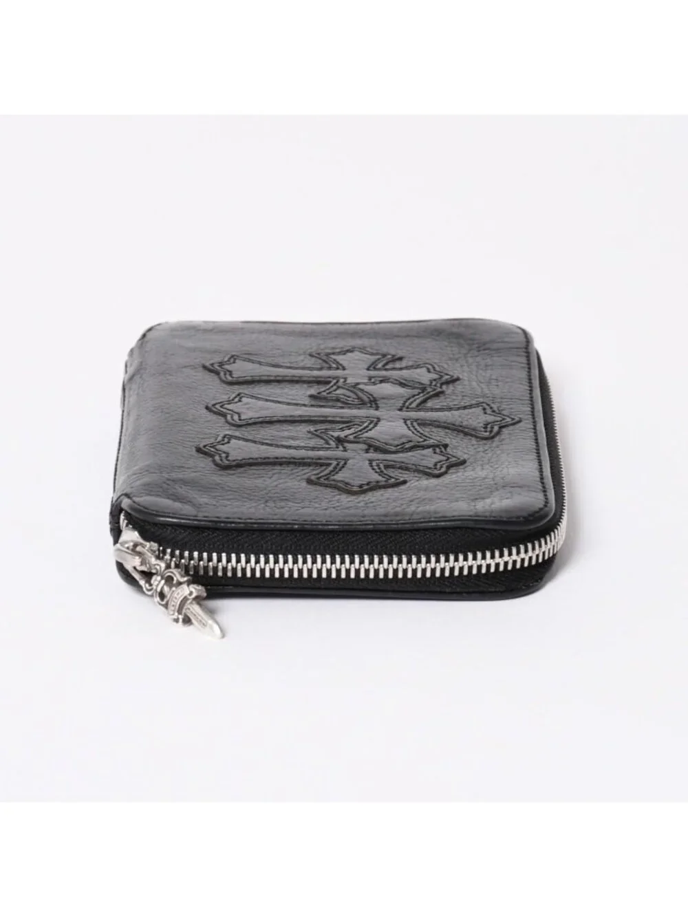 Chrome Hearts Bifold Wallet Bank Rover Leather Black 925 Sterling Silver